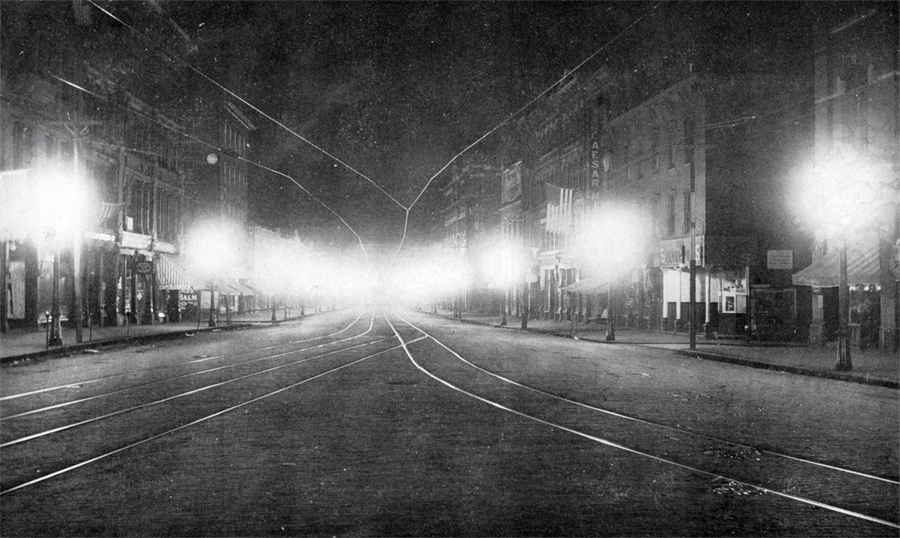 Central Street at night c.1919